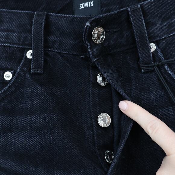 NWT Edwin Cai Straight Leg Loose Ripped Button Fly Jeans In Manic Black Size 25 - Picture 5 of 7